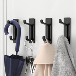 Adhesive Wall Hooks, Bathroom Towel Rack, Coat Rack, Wall Mount, Black, Set Of 4 - thumbnail 3
