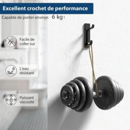 Adhesive Wall Hooks, Bathroom Towel Rack, Coat Rack, Wall Mount, Black, Set Of 4 - thumbnail 6