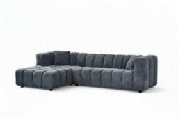 Large Tufted Chenille L Shaped Blue Corner Sofa Lugano With Left Hand Chaise - Room Delivery - thumbnail 3