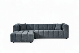 Large Tufted Chenille L Shaped Blue Corner Sofa Lugano With Left Hand Chaise - Room Delivery - thumbnail 2