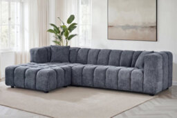 Large Tufted Chenille L Shaped Blue Corner Sofa Lugano With Left Hand Chaise - Room Delivery - thumbnail 1