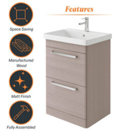 Plum&clay Emery Textured Grey Floor Standing Bathroom Vanity Unit & Basin Set With Chrome Handles (W)60Cm (H)86Cm - thumbnail 6