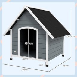 Pawhut Dog Kennel Outdoor Dog House W/ Removable Floor, For Large Dogs, Grey - thumbnail 3