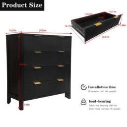 Modern Black 4 Drawer Fluted Dresser Storage Cabinet Entryway - thumbnail 2