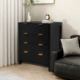 Modern Black 4 Drawer Fluted Dresser Storage Cabinet Entryway - thumbnail 5