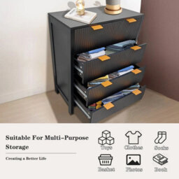 Modern Black 4 Drawer Fluted Dresser Storage Cabinet Entryway - thumbnail 4