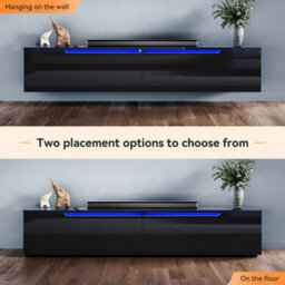 Elegant Floating Tv Unit Cabinet With Led Lights, Black Wall-Mounted Tv Stand Shelf, 1400X300X350mm - thumbnail 6