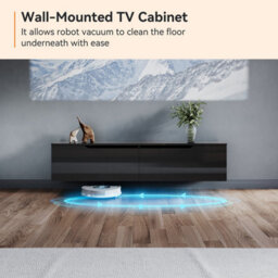 Elegant Floating Tv Unit Cabinet With Led Lights, Black Wall-Mounted Tv Stand Shelf, 1400X300X350mm - thumbnail 8