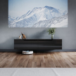 Elegant Floating Tv Unit Cabinet With Led Lights, Black Wall-Mounted Tv Stand Shelf, 1400X300X350mm - thumbnail 1