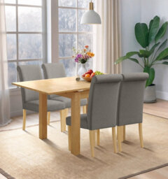 Hallowood Furniture Waverly Oak Small Extending Table With 4 Roll Top Linen Fabric Chairs In Grey - thumbnail 1