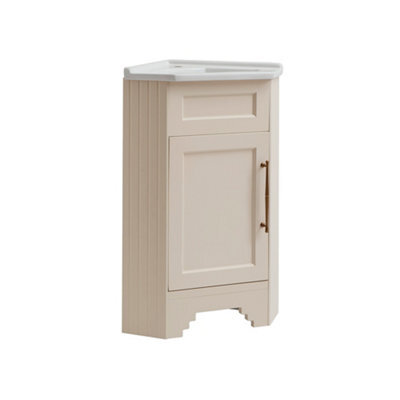 Homestylestore Antique White 580mm Corner Bathroom Vanity Unit And Brushed Copper T Bar Handles - image 1