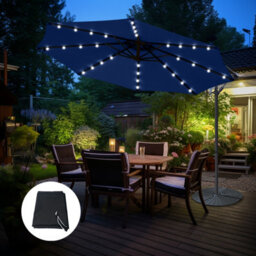 Sundaze 3M Blue Led Garden Banana Parasol Cantilever Umbrella Patio Hanging, Base & Weather Protective Cover