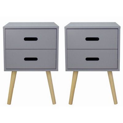 EHC Woodluv Set Of 2 Mdf Bedside Side Table Storage Unit With 2 Drawers, Grey, 40 X 40 X 61.5 Cm - image 1