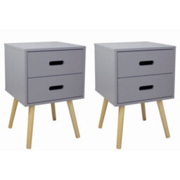 EHC Woodluv Set Of 2 Mdf Bedside Side Table Storage Unit With 2 Drawers, Grey, 40 X 40 X 61.5 Cm - thumbnail 6