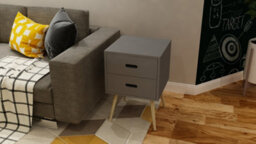 EHC Woodluv Set Of 2 Mdf Bedside Side Table Storage Unit With 2 Drawers, Grey, 40 X 40 X 61.5 Cm - thumbnail 4