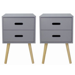EHC Woodluv Set Of 2 Mdf Bedside Side Table Storage Unit With 2 Drawers, Grey, 40 X 40 X 61.5 Cm - thumbnail 1