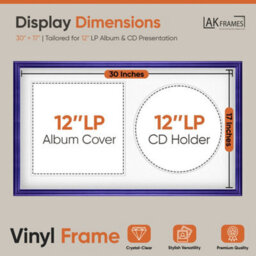 "30X17"" Purple Classic Vinyl Record Frame With White Mount For 12 Inch Lp Album Cover & Disc - Ak Frames" - thumbnail 2