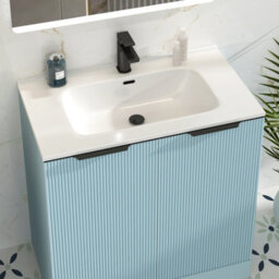 Royal Bathrooms Evora 800mm Powder Blue Fluted Floor Standing Bathroom Vanity Unit 2 Door Cabinet Storage With Ceramic Basin & Matt Black Handles - thumbnail 4