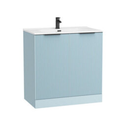 Royal Bathrooms Evora 800mm Powder Blue Fluted Floor Standing Bathroom Vanity Unit 2 Door Cabinet Storage With Ceramic Basin & Matt Black Handles - thumbnail 5