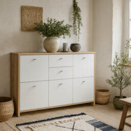 Wyld Haus Willowmere White And Artisan Oak Chest Storage Cabinet, 2 Drawers 5 Doors - thumbnail 1