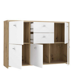Wyld Haus Willowmere White And Artisan Oak Chest Storage Cabinet, 2 Drawers 5 Doors - thumbnail 6