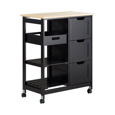 Sobuy Fkw79-Sch, Kitchen Rolling Trolley Cart Kitchen Island With 3 Drawers And Removable Tray, Kitchen Storage Unit, Black - image 1