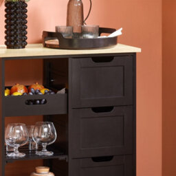 Sobuy Fkw79-Sch, Kitchen Rolling Trolley Cart Kitchen Island With 3 Drawers And Removable Tray, Kitchen Storage Unit, Black - thumbnail 4