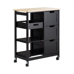 Sobuy Fkw79-Sch, Kitchen Rolling Trolley Cart Kitchen Island With 3 Drawers And Removable Tray, Kitchen Storage Unit, Black