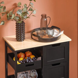 Sobuy Fkw79-Sch, Kitchen Rolling Trolley Cart Kitchen Island With 3 Drawers And Removable Tray, Kitchen Storage Unit, Black - thumbnail 6
