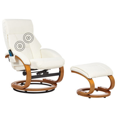 Beliani Massage Chair Force With Footstool Faux Leather White - image 1