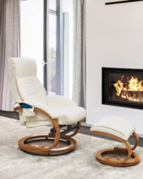 Beliani Massage Chair Force With Footstool Faux Leather White - thumbnail 2