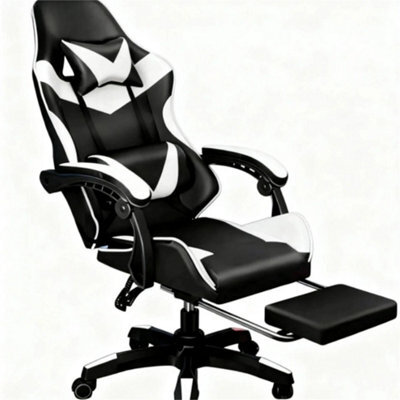 White/black-Gaming Massage Chair Footrest Office Computer - image 1