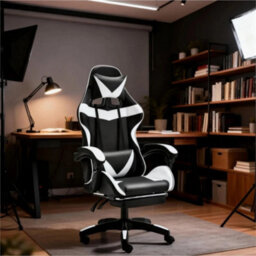 White/black-Gaming Massage Chair Footrest Office Computer - thumbnail 2