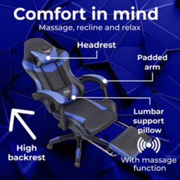 Neo Blue Massage Leather Recliner Computer Gaming Office Chair With Footrest - thumbnail 4