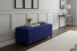180Cm Wide Empire Ottoman Storage Box With Legs, Sapphire Blue Velvet Chesterfield Upholstered Ottoman Footstool Coffee Table - thumbnail 4