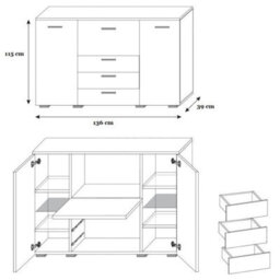 Bari Chest Of Drawers Modern Storage Black Cabinet With Spacious White Drawers Durable Laminated Board Contemporary Design Led - thumbnail 3