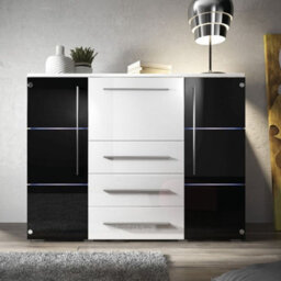 Bari Chest Of Drawers Modern Storage Black Cabinet With Spacious White Drawers Durable Laminated Board Contemporary Design Led - thumbnail 2