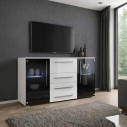 Bari Chest Of Drawers Modern Storage Black Cabinet With Spacious White Drawers Durable Laminated Board Contemporary Design Led - thumbnail 1