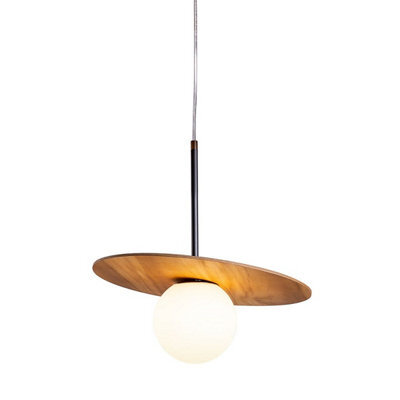 Luminosa Lighting Elstead Orbit Dome Pendant Ceiling Light Teak - image 1