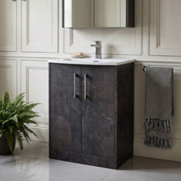 Balterley Winshill Contemporary 2 Door Floor Standing Vanity Unit With Curved Basin, Metallic Slate, 600mm - thumbnail 2