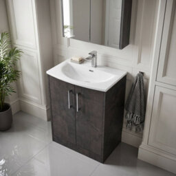 Balterley Winshill Contemporary 2 Door Floor Standing Vanity Unit With Curved Basin, Metallic Slate, 600mm - thumbnail 3