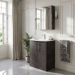 Balterley Winshill Contemporary 2 Door Floor Standing Vanity Unit With Curved Basin, Metallic Slate, 600mm - thumbnail 4