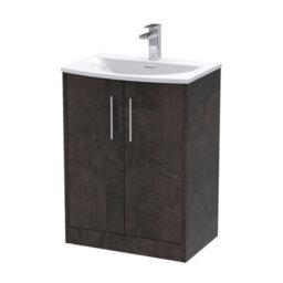 Balterley Winshill Contemporary 2 Door Floor Standing Vanity Unit With Curved Basin, Metallic Slate, 600mm - thumbnail 1
