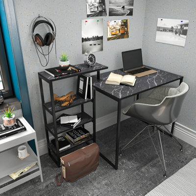 Decorotika Rino Computer Desk Study Desk Black Marble Effect And Black - image 1