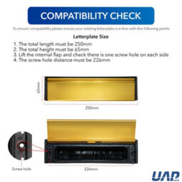 "UAP Limited Uap Petit Master 10"" Gold Finish Aluminium Draught Proof Letterbox For Wooden, Composite & Upvc Doors 40 To 80mm" - thumbnail 3