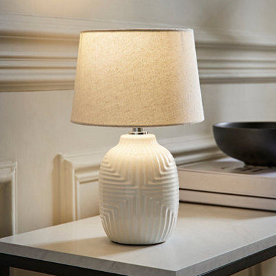 Valuelights Harrison Tapered Lamp Shade White Geometric Ribbed Pattern Gloss Small Table Lamp - image 1