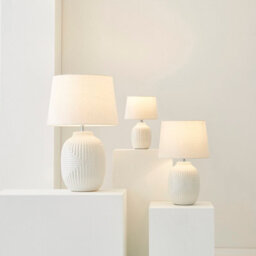 Valuelights Harrison Tapered Lamp Shade White Geometric Ribbed Pattern Gloss Small Table Lamp - thumbnail 6