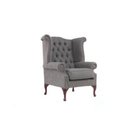 Chesterfield High Back Wing Chair Charles Slate Real Linen Fabric In Queen Anne Style - thumbnail 4
