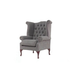 Chesterfield High Back Wing Chair Charles Slate Real Linen Fabric In Queen Anne Style - thumbnail 3