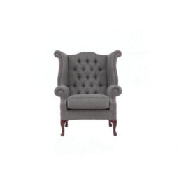 Chesterfield High Back Wing Chair Charles Slate Real Linen Fabric In Queen Anne Style - thumbnail 2